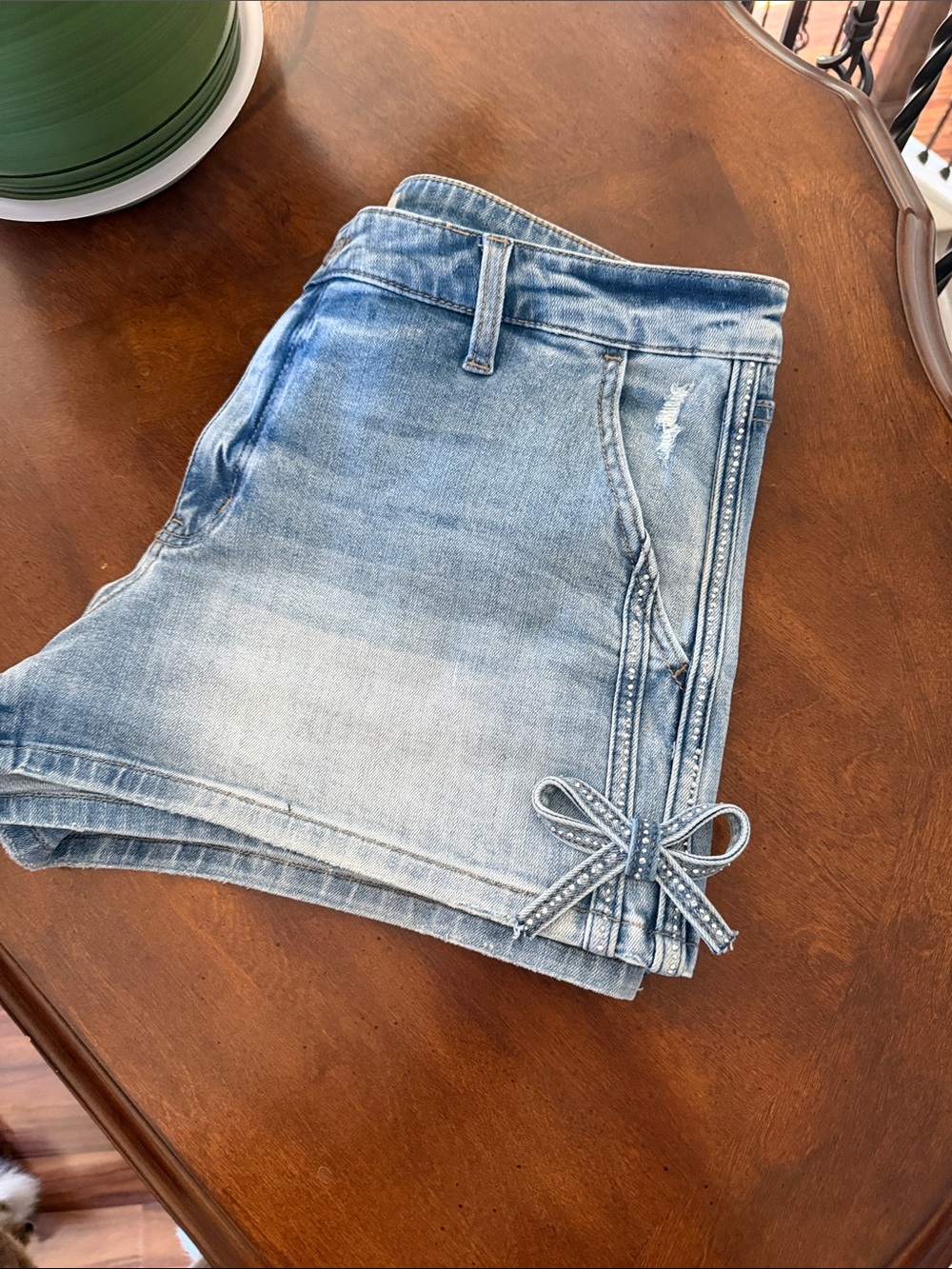 KanCan Light Blue Denim Shorts with Side Bow Details - Picture 5 of 7